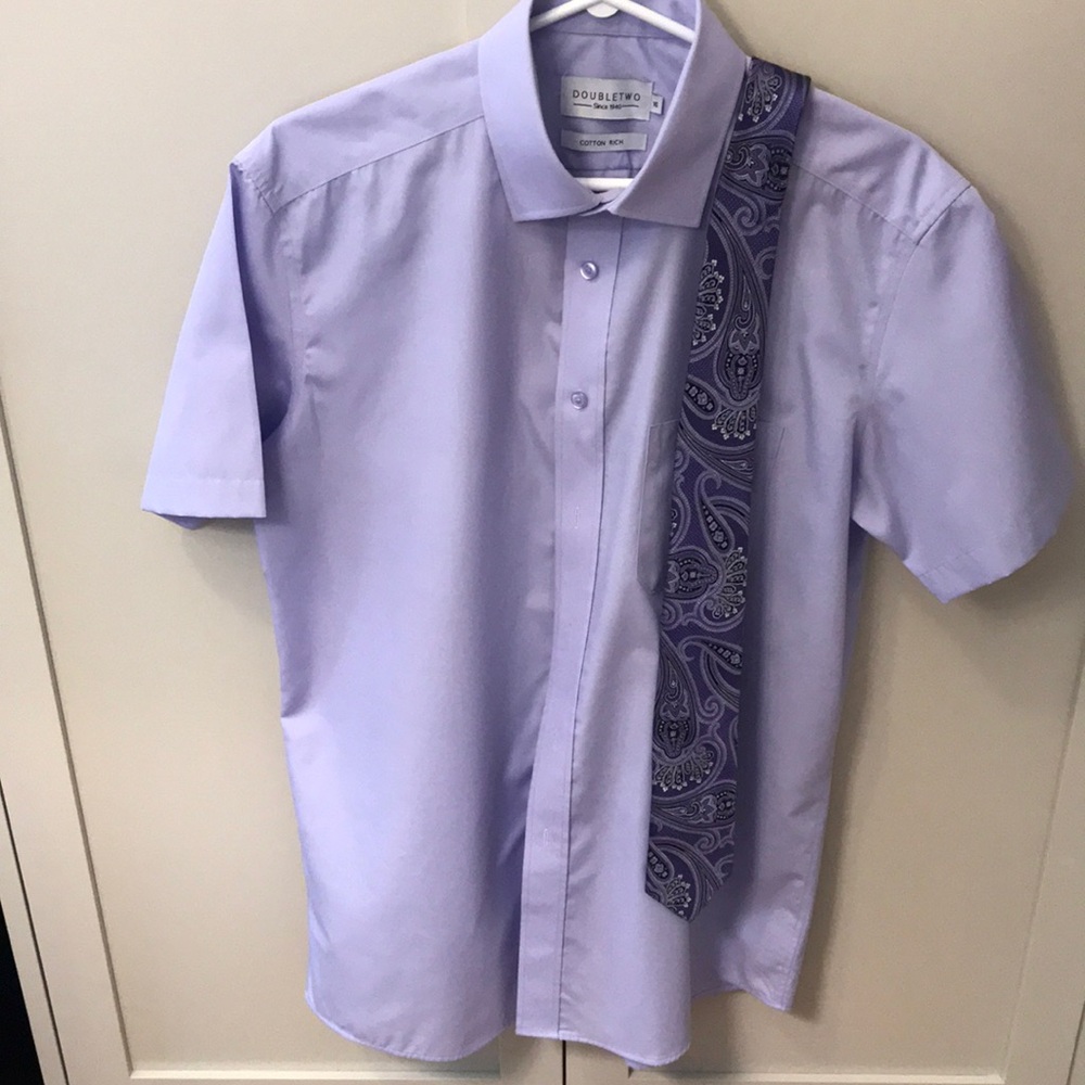Double Two Cotton Short Sleeve Dress shirt with matching tie.